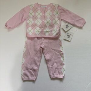 NWT Hartstrings vintage argyle Pink and White Baby Set retail‎ $71